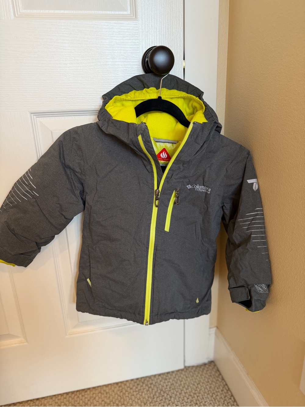 Columbia Titanium Kids' Gray & Yellow Insulated Hooded Jacket